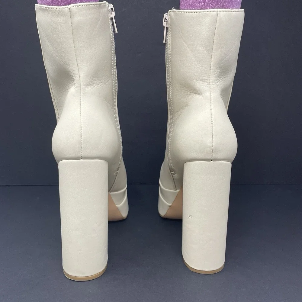 Womens Boots Double Stacked Platform Chunky Ecru Drag Cosplay Hippie‎ Go Go Sz 7